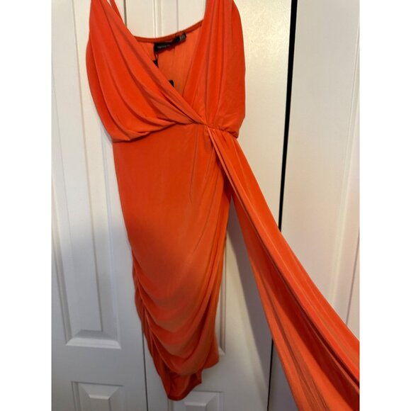 Pretty Little Thing orange slinky drape detail strappy bodycon dress NEW US 2/ U - Picture 3 of 8